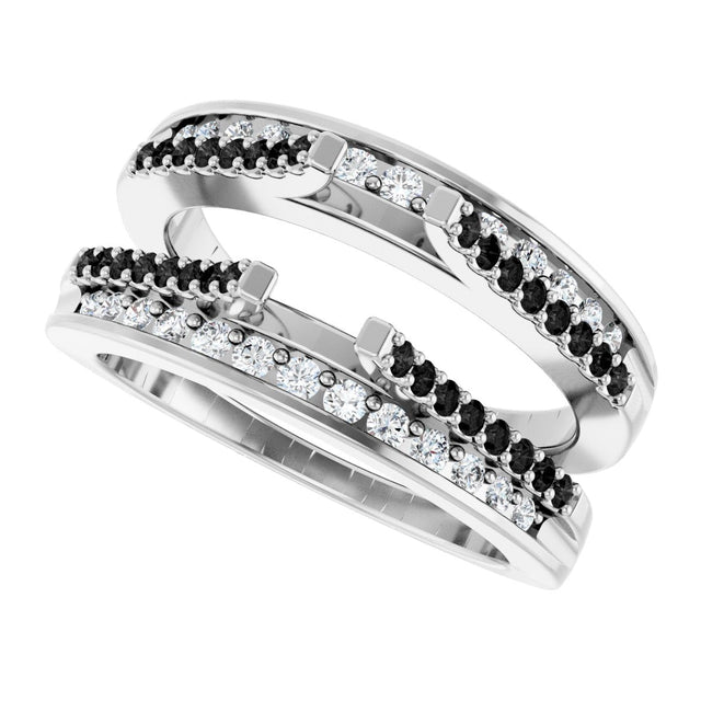 14K Gold Round Natural Black Diamond Double Row Cathedral-Style Ring Guard - White Gold - view 5