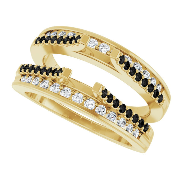 14K Gold Round Natural Black Diamond Double Row Cathedral-Style Ring Guard - Yellow Gold - view 5