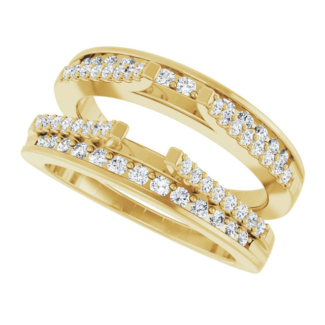 14K Gold Round Natural Diamond Double Row Cathedral-Style Ring Guard - Yellow Gold - view 5