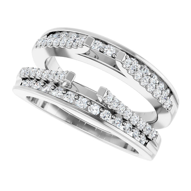 14K Gold Round Natural Diamond Double Row Cathedral-Style Ring Guard - White Gold - view 4