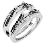 14K Gold Round Natural Black Diamond Double Row Cathedral-Style Ring Guard - White Gold