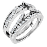 14K Gold Round Natural Diamond Double Row Cathedral-Style Ring Guard - White Gold