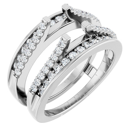 14K Gold Round Natural Diamond Double Row Cathedral-Style Ring Guard - White Gold