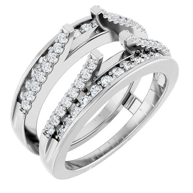 14K Gold Round Natural Diamond Double Row Cathedral-Style Ring Guard - White Gold