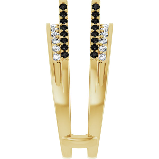 14K Gold Round Natural Black Diamond Double Row Cathedral-Style Ring Guard - Yellow Gold - view 4