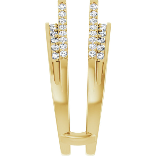 14K Gold Round Natural Diamond Double Row Cathedral-Style Ring Guard - Yellow Gold - view 4