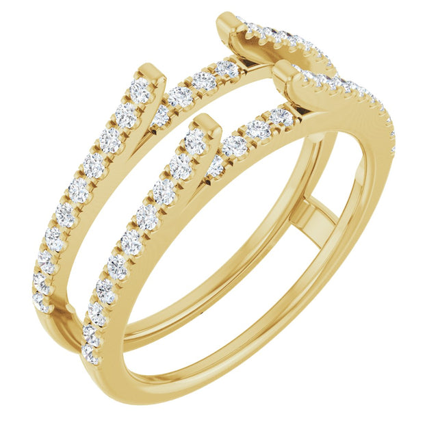 14K Gold Round Natural Diamond French-Set Cathedral-Style Ring Guard - Yellow Gold