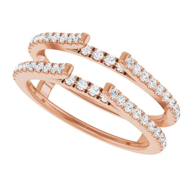 14K Gold Round Natural Diamond French-Set Cathedral-Style Ring Guard - Rose Gold - view 5