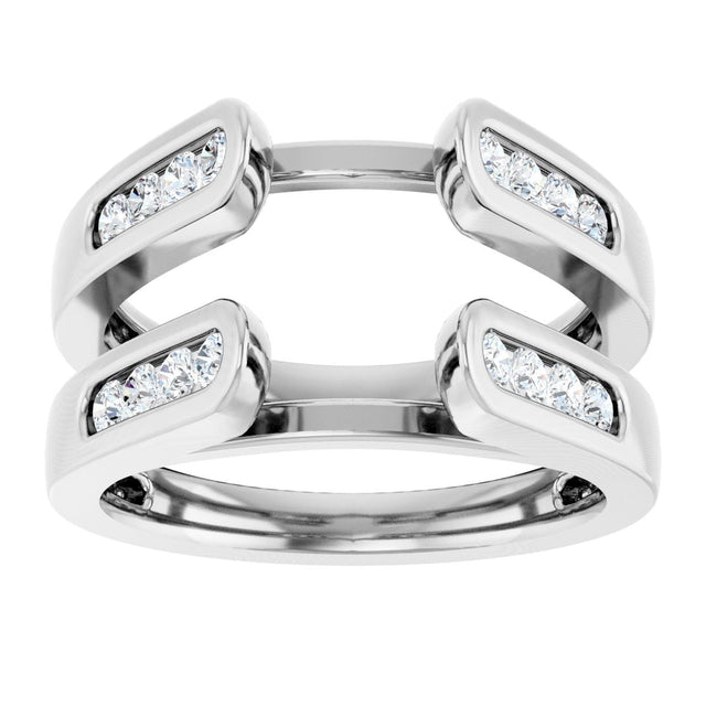 14K Gold Round Natural Diamond Channel-Set Cathedral-Style Ring Guard - White Gold - view 3