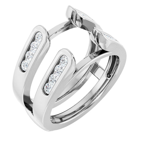 14K Gold Round Natural Diamond Channel-Set Cathedral-Style Ring Guard - White Gold
