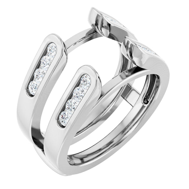 14K Gold Round Natural Diamond Channel-Set Cathedral-Style Ring Guard - White Gold