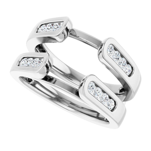 14K Gold Round Natural Diamond Channel-Set Cathedral-Style Ring Guard - White Gold - view 5