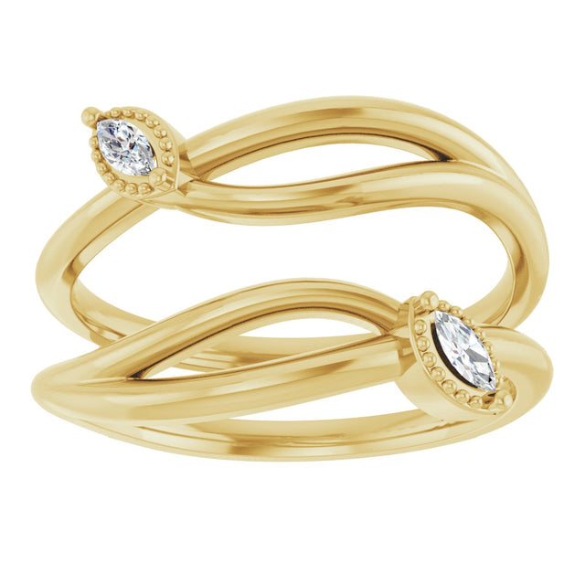 14K Gold Marquise Natural Diamond Bypass Ring Guard - Yellow Gold - view 3