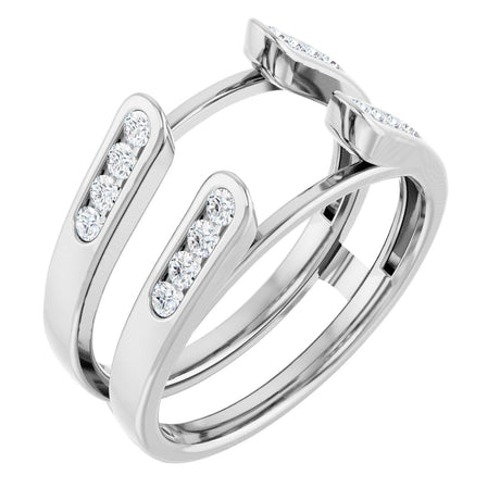 14K Gold Round Natural Diamond Channel-Set Cathedral-Style Ring Guard - White Gold