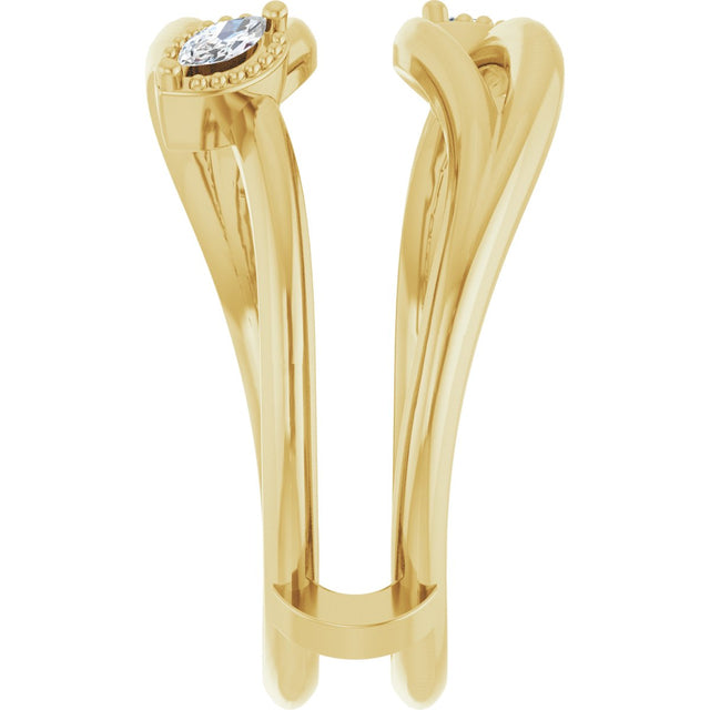 14K Gold Marquise Natural Diamond Bypass Ring Guard - Yellow Gold - view 4