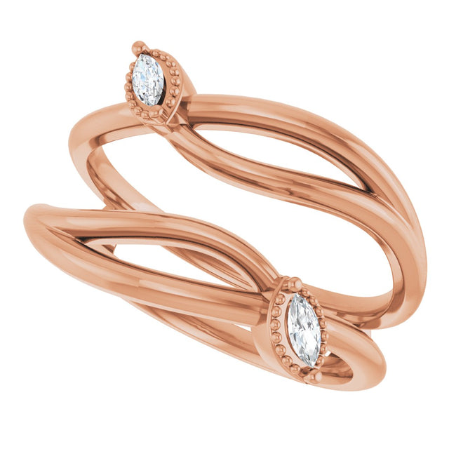 14K Gold Marquise Natural Diamond Bypass Ring Guard - Rose Gold - view 5