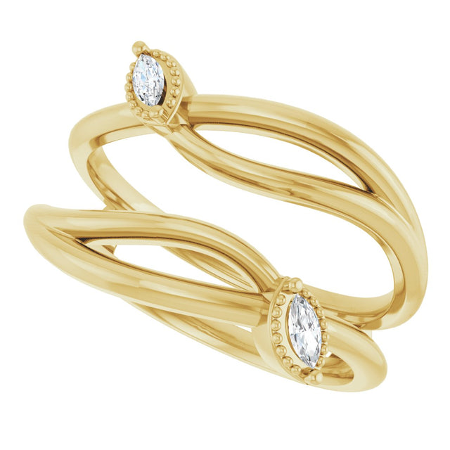 14K Gold Marquise Natural Diamond Bypass Ring Guard - Yellow Gold - view 5
