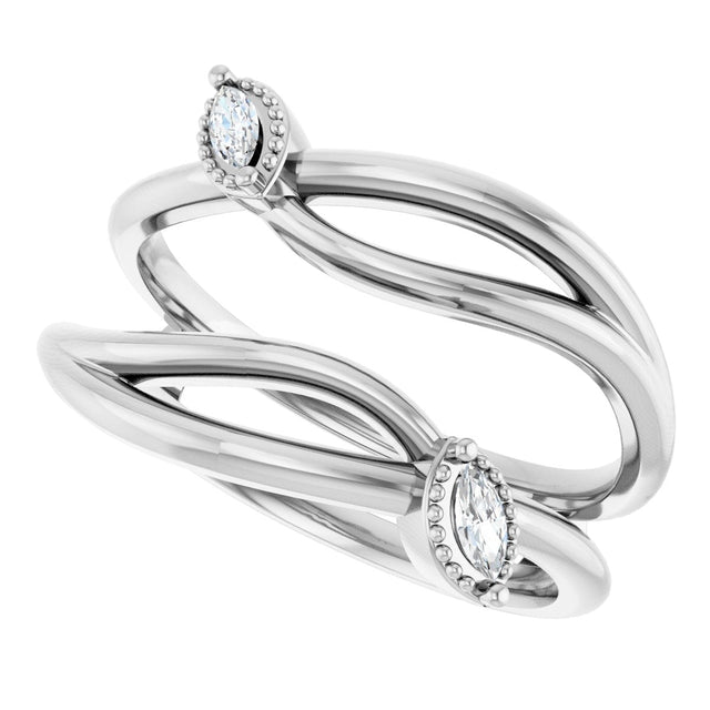 Platinum Marquise Natural Diamond Bypass Ring Guard - view 5