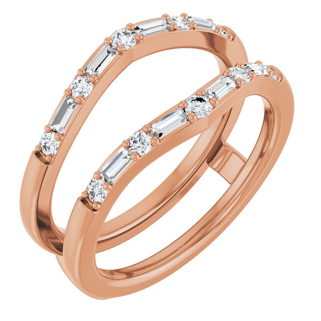 14K Gold Straight Baguette Lab-Grown Diamond Accented Ring Guard - Rose Gold