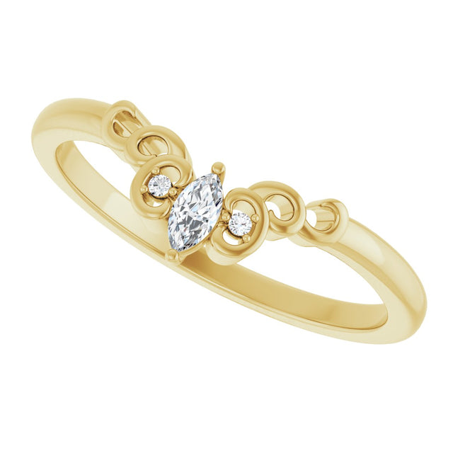 14K Gold Marquise Natural Diamond Sculptural Contour Band - Yellow Gold - view 5