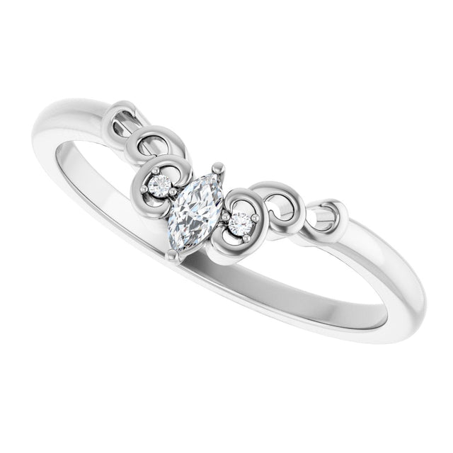 14K Gold Marquise Lab-Grown Diamond Sculptural Contour Band - White Gold - view 5