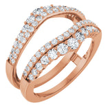 14K Gold Round Natural Diamond Graduated Double Row Ring Guard - Rose Gold