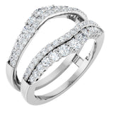 14K Gold Round Natural Diamond Graduated Double Row Ring Guard - White Gold