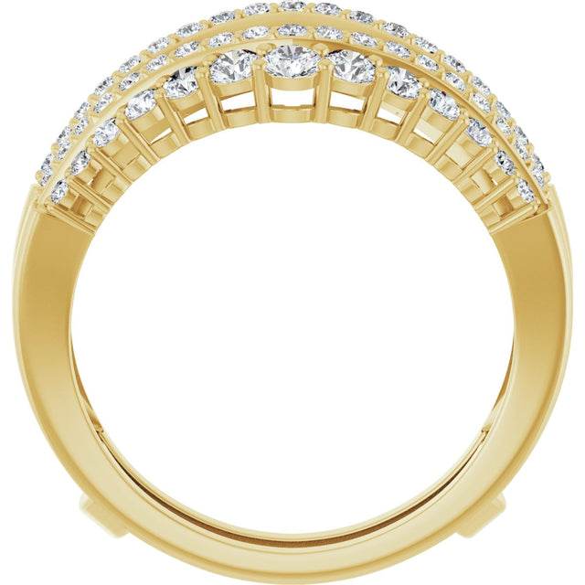 14K Gold Round Natural Diamond Graduated Double Row Ring Guard - Yellow Gold - view 2