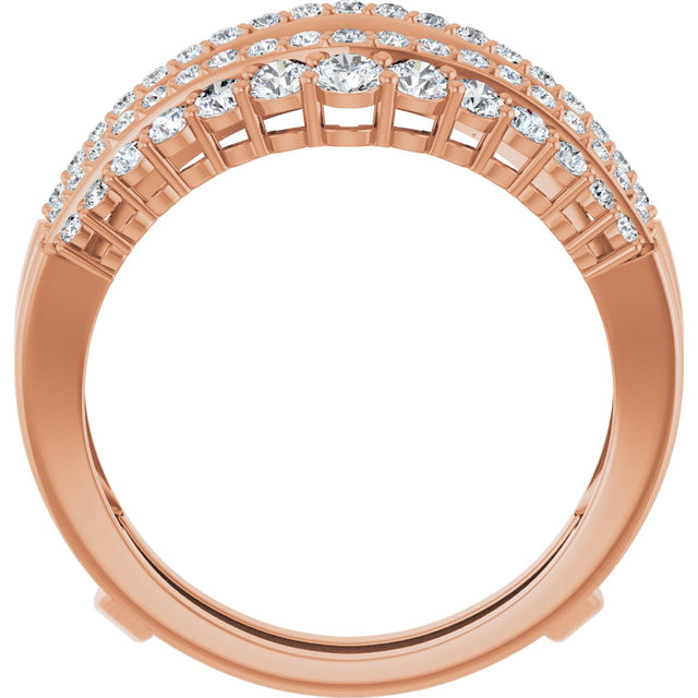 14K Gold Round Natural Diamond Graduated Double Row Ring Guard - Rose Gold - view 2