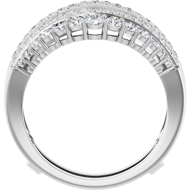 14K Gold Round Natural Diamond Graduated Double Row Ring Guard - White Gold - view 2