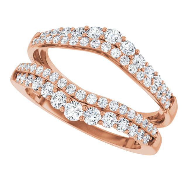 14K Gold Round Natural Diamond Graduated Double Row Ring Guard - Rose Gold - view 5
