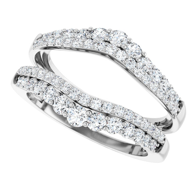 14K Gold Round Natural Diamond Graduated Double Row Ring Guard - White Gold - view 5