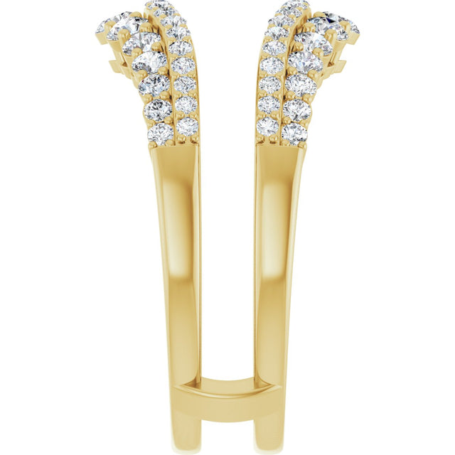 14K Gold Round Natural Diamond Graduated Double Row Ring Guard - Yellow Gold - view 4