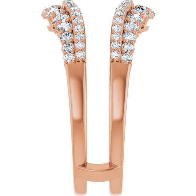 14K Gold Round Natural Diamond Graduated Double Row Ring Guard - Rose Gold - view 4