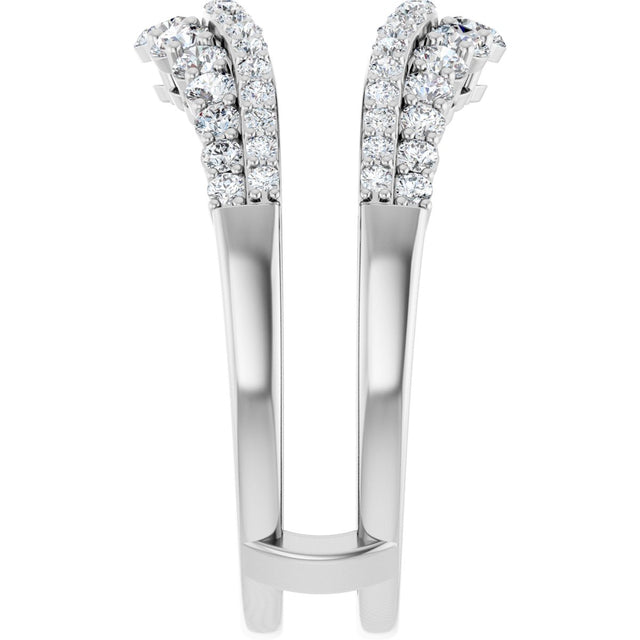 14K Gold Round Natural Diamond Graduated Double Row Ring Guard - White Gold - view 4