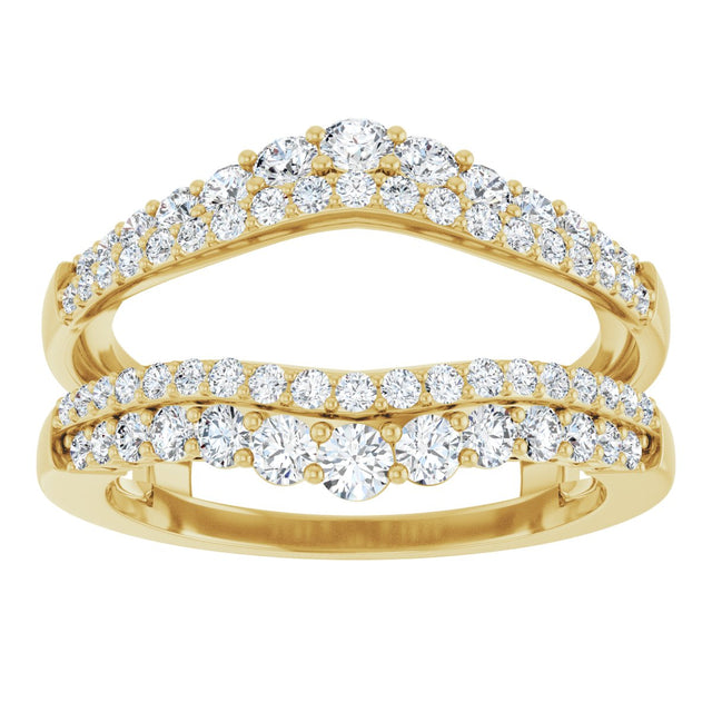14K Gold Round Natural Diamond Graduated Double Row Ring Guard - Yellow Gold - view 3