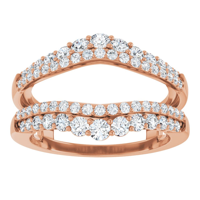 14K Gold Round Natural Diamond Graduated Double Row Ring Guard - Rose Gold - view 3