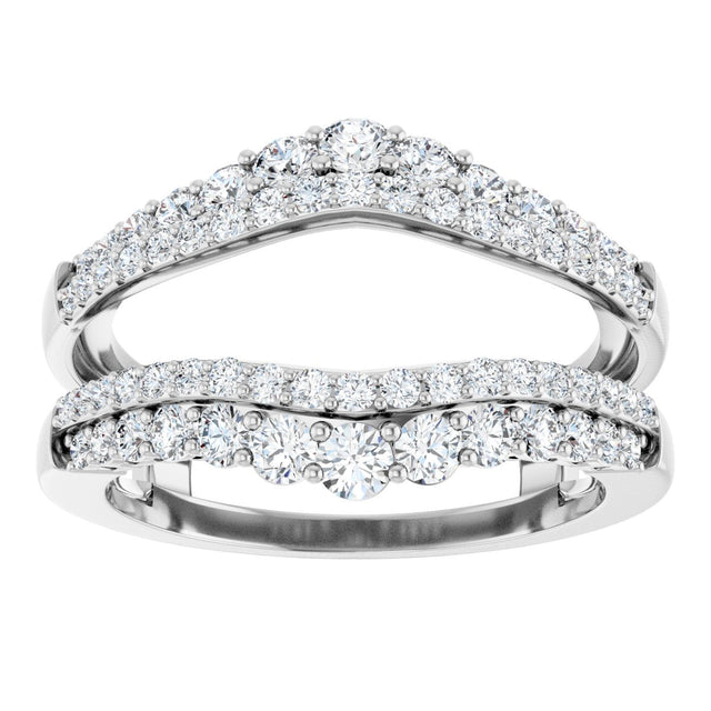 14K Gold Round Natural Diamond Graduated Double Row Ring Guard - White Gold - view 3