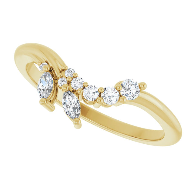 14K Gold Marquise Natural Diamond Accented Contour Band – 3.5x1.75mm - Yellow Gold - view 5