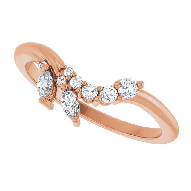 14K Gold Marquise Natural Diamond Accented Contour Band – 3.5x1.75mm - Rose Gold - view 5