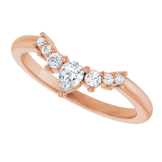 14K Gold Pear Natural Diamond Accented Contour Band – 4x3mm - Rose Gold - view 4