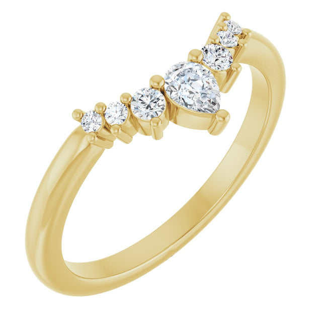 14K Gold Pear Natural Diamond Accented Contour Band – 4x3mm - Yellow Gold