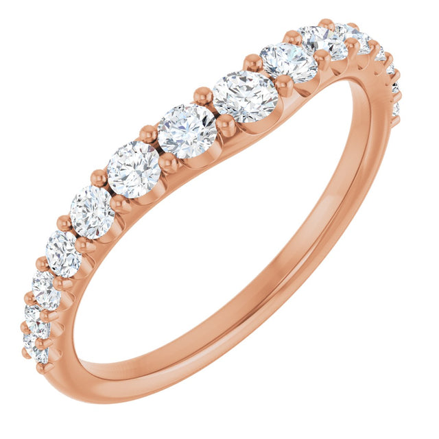 14K Gold Round Natural Diamond Graduated Accent Contour Band - Rose Gold