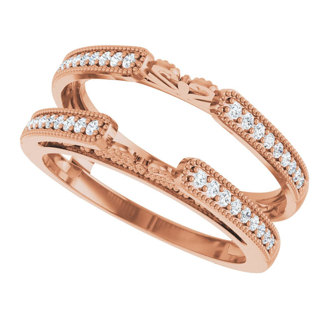 14K Gold Round Natural Diamond Milgrain Edge Sculptural Cathedral-Style Ring Guard - Rose Gold - view 5