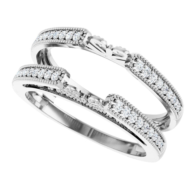 14K Gold Round Natural Diamond Milgrain Edge Sculptural Cathedral-Style Ring Guard - White Gold - view 5