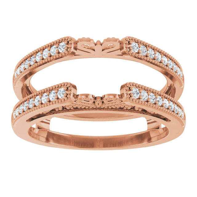14K Gold Round Natural Diamond Milgrain Edge Sculptural Cathedral-Style Ring Guard - Rose Gold - view 3