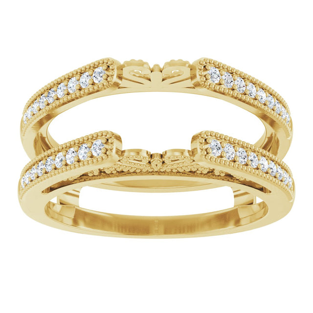 14K Gold Round Natural Diamond Milgrain Edge Sculptural Cathedral-Style Ring Guard - Yellow Gold - view 3