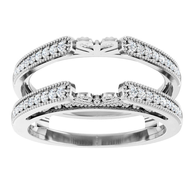 14K Gold Round Natural Diamond Milgrain Edge Sculptural Cathedral-Style Ring Guard - White Gold - view 3