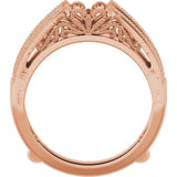 14K Gold Round Natural Diamond Milgrain Edge Sculptural Cathedral-Style Ring Guard - Rose Gold - view 2