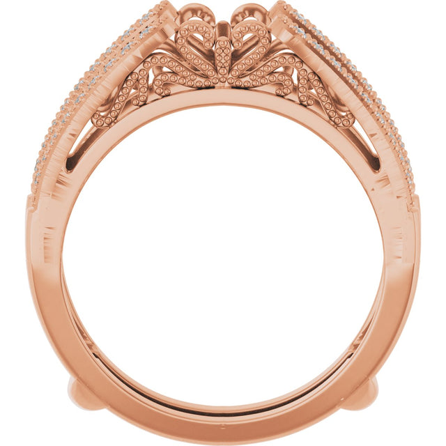 14K Gold Round Natural Diamond Milgrain Edge Sculptural Cathedral-Style Ring Guard - Rose Gold - view 2